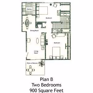 2 Bed 1.5 Bath (B) 040 floor plan